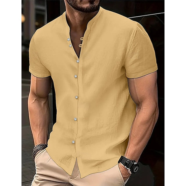 Shirt Summer Band Linen Collar Men's