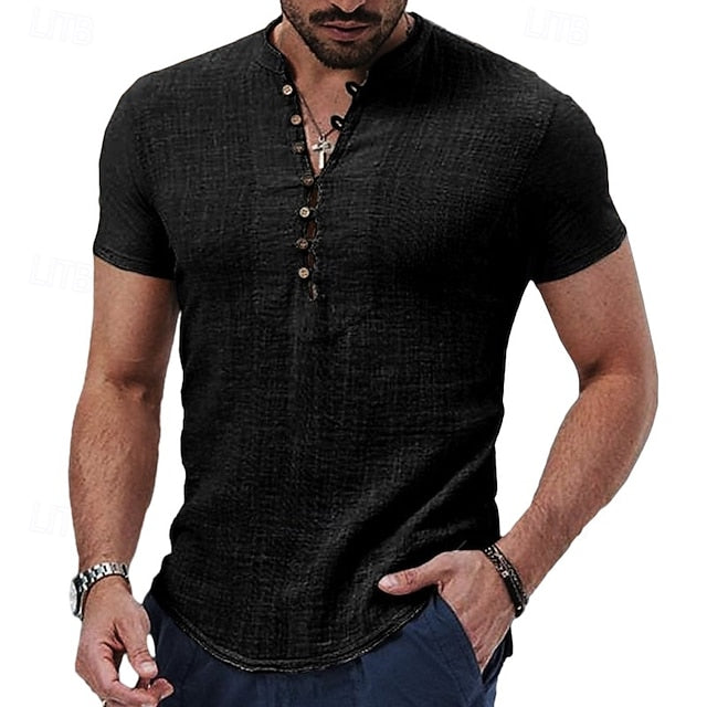 Collar Summer Men's Shirt Band Popover Linen