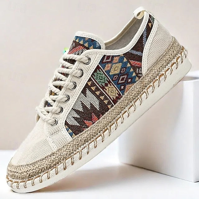 Casual with and Jute Men's Print Tribal Sneakers Canvas