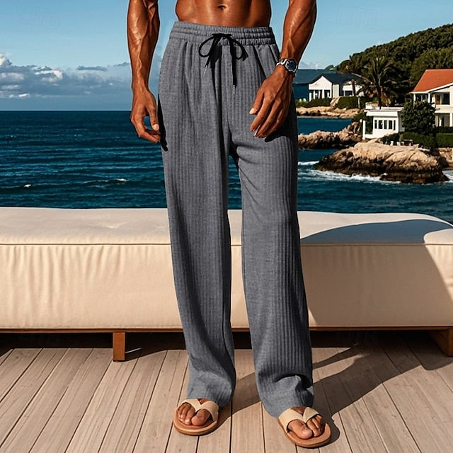 Pocket Trousers Drawstring Men's Elastic Pants Casual Waist