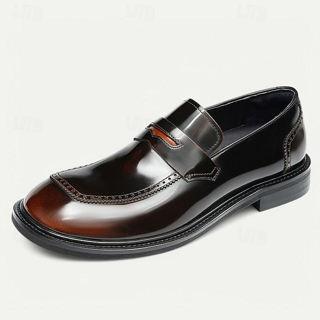 Black Men's Decorative Cowhide Premium Slip-On Loafers with