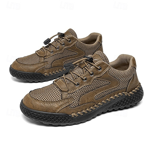 Men's Tan Breathable Mesh Lace-up with Design Sneakers