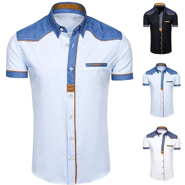 Light Men's Black Up Button Summer White Shirt
