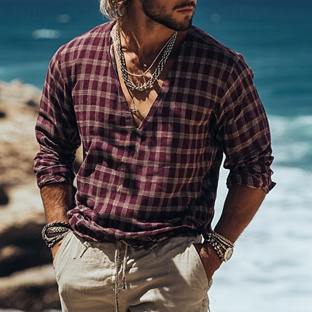 Linen Summer Solid Beach Men's Shirt