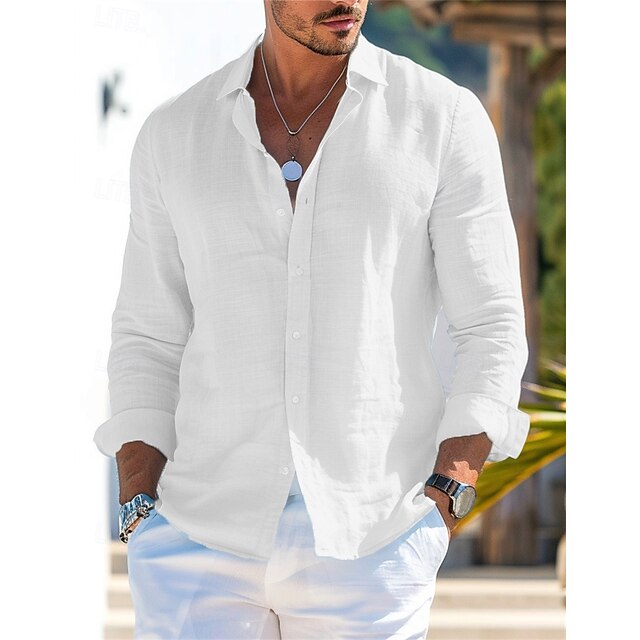 Summer Men's Shirt Up Button Linen Beach Wear