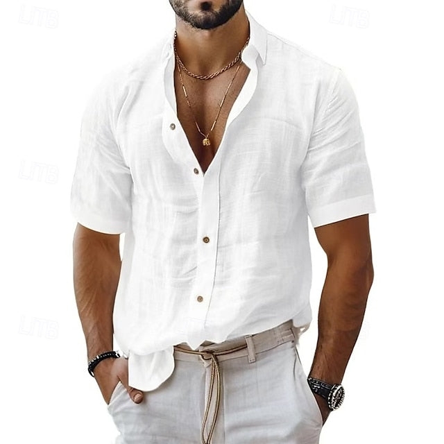 Button Shirt Up Casual Linen Cotton Men's