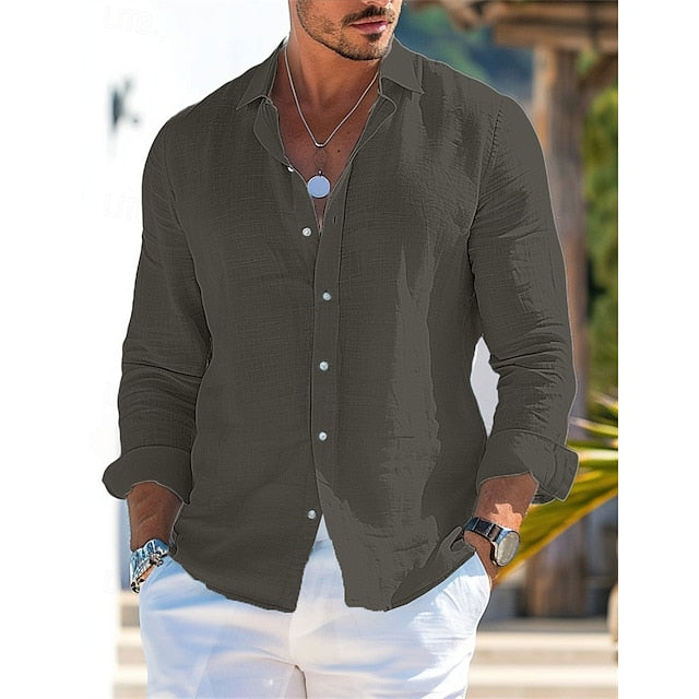 Summer Men's Shirt Up Button Linen Beach Wear