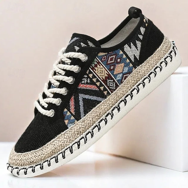 Casual with and Jute Men's Print Tribal Sneakers Canvas