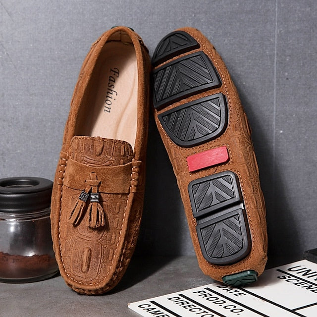 Tassel Men's and Faux with Loafers Brown Suede Detail