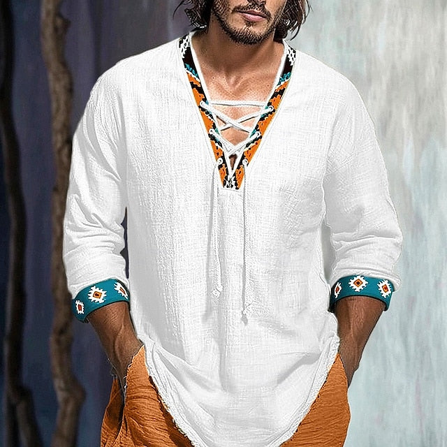 Beach Linen Solid Shirt OUKU Summer Men's