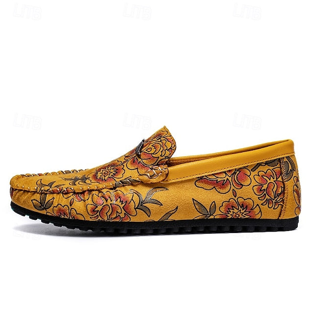 and Leather Men's Loafers White Checkered Orange Slip-On