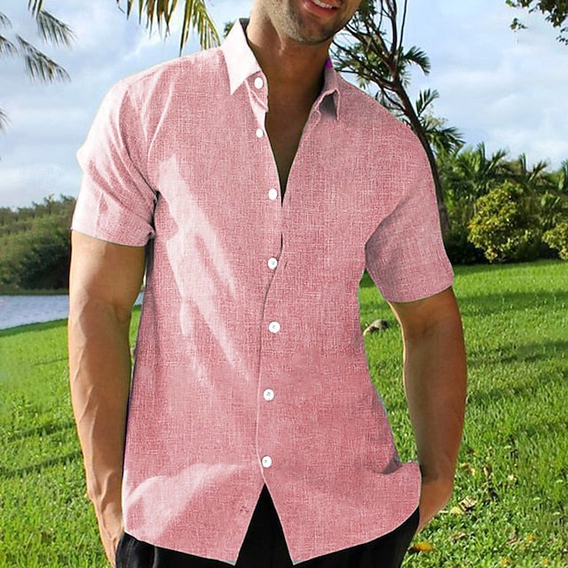 Linen Summer Up Button Shirt Hawaiian Men's