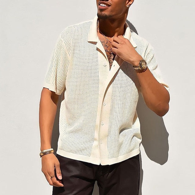 Button Summer Men's Beach Shirt Up Casual