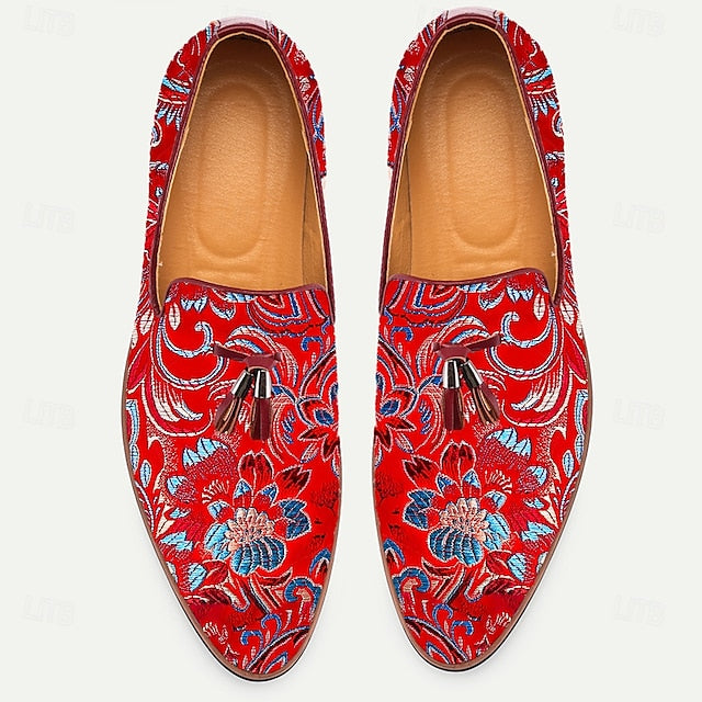 – Floral Casual Loafers Slip-On Men's Tassel Leather
