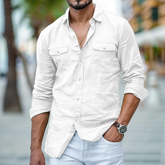 Vacation Linen Men's Solid Beach Color Shirt