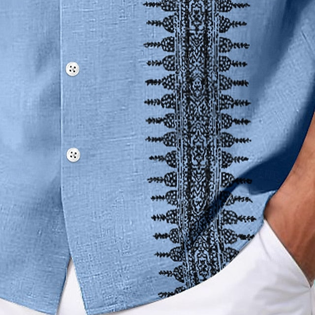 Beach Wear Linen Shirt Men's Summer Geometric