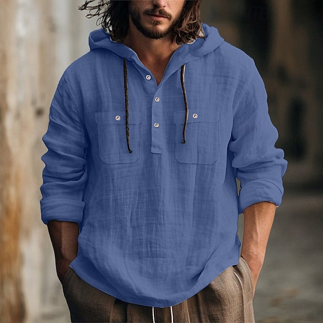 Shirt Hooded Men's Linen Summer Beach
