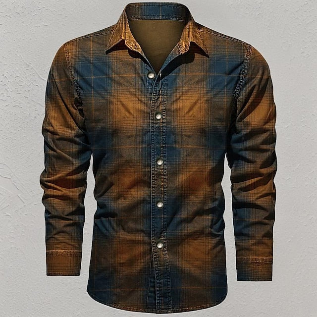 Up Summer Yellow Shirt Men's Button Plaid