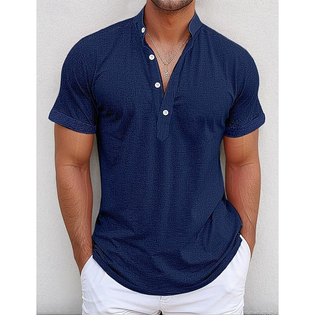 Linen Shirt Popover Collar Band Men's