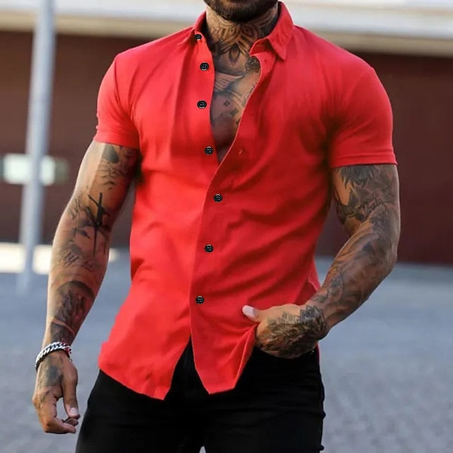 Casual Shirt Men's Up Summer Button