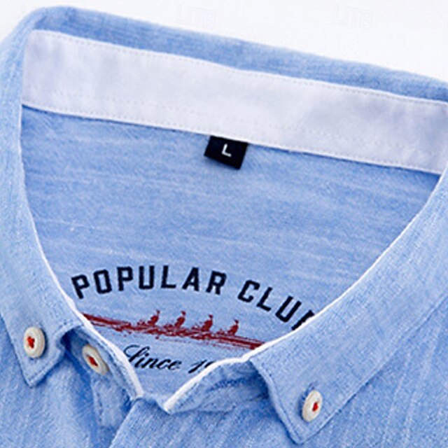 Shirt Button Linen Men's Casual Plain Up