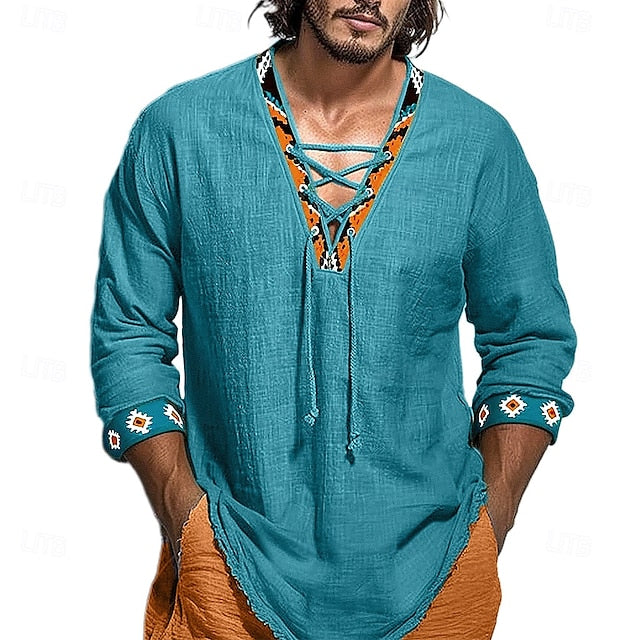 Beach Linen Solid Shirt OUKU Summer Men's