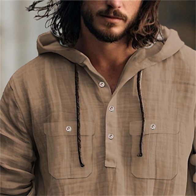 Shirt Hooded Men's Linen Summer Beach