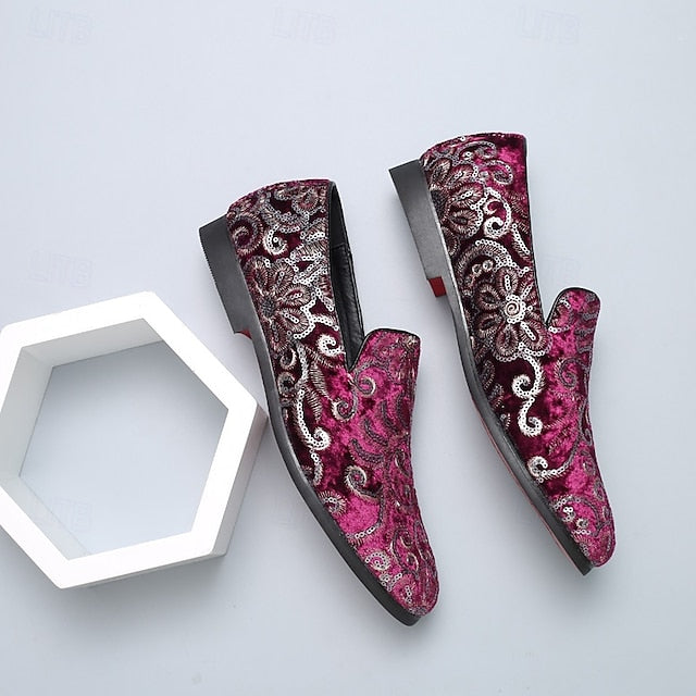 Slip-On – Stylish Floral Men's Embroidered Purple Loafers