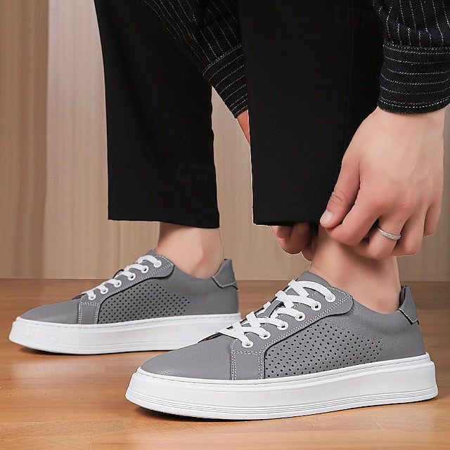 Low-Top Faux Green Leather Men's Sneakers