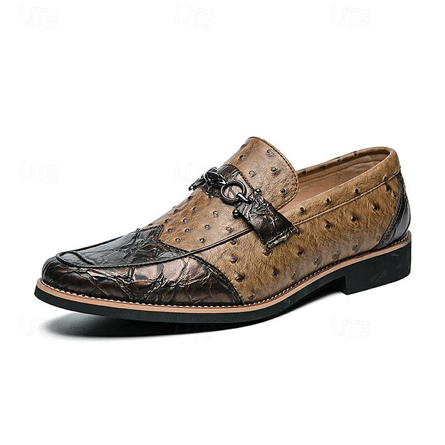 Brown – Men's Loafers Pattern Ostrich with Suede Faux