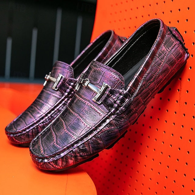 Pattern Leather Faux - Purple Crocodile Men's Loafers