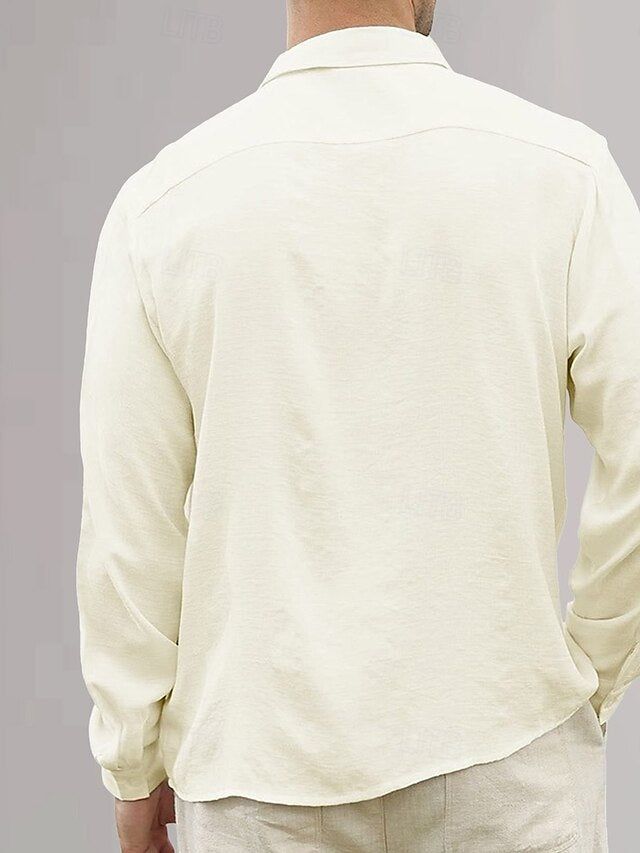 Plain Vacation Cotton Shirt Linen Black Men's Yellow Green