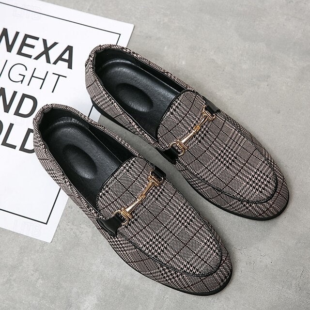 Buckle Plaid Fabric Men's Stylish with Loafers – Metal