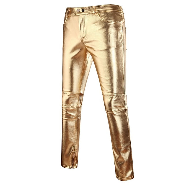 Faux Straight Solid Pants Leather Leg Men's Trousers Skinny