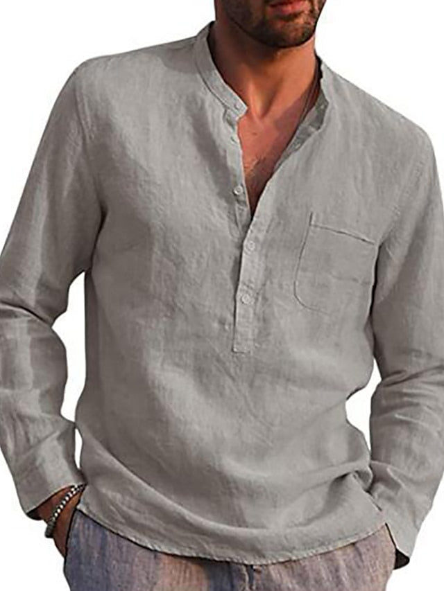 Linen Men's Shirt Wear Summer Collar Band Beach