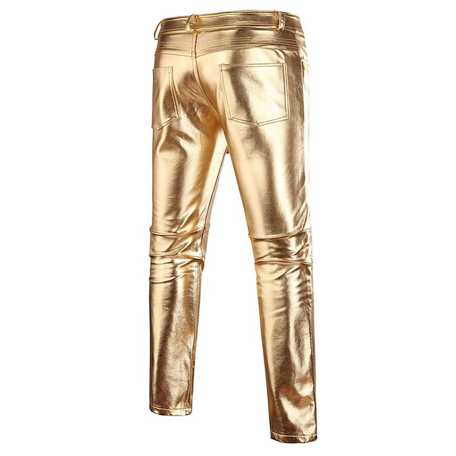 Faux Straight Solid Pants Leather Leg Men's Trousers Skinny