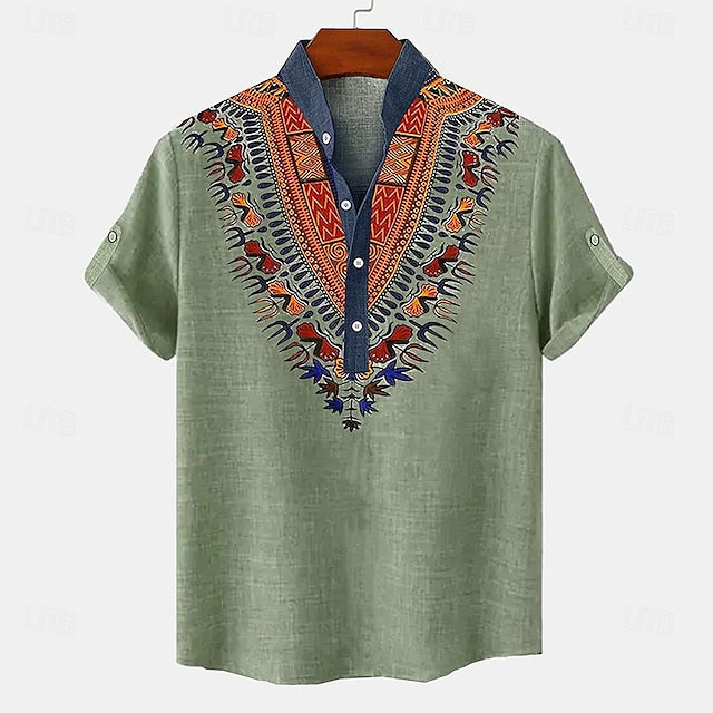 Vintage Shirt Henley Retro Shirts Linen Men's