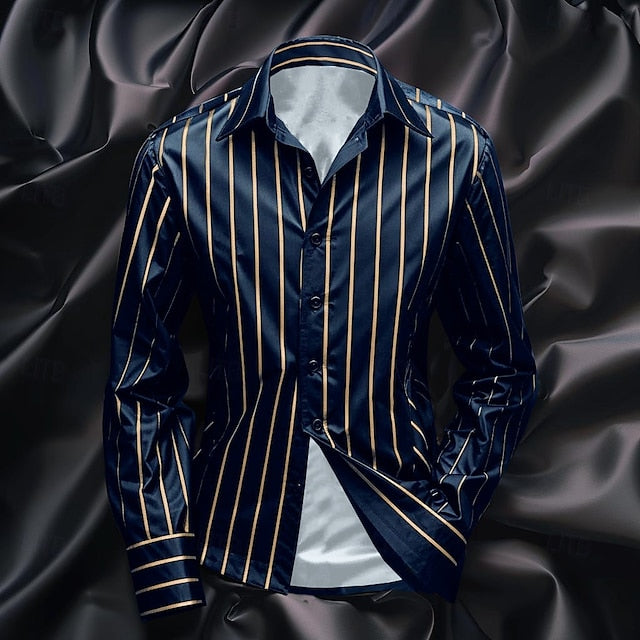 Men's Button Shirt Casual Satin Striped