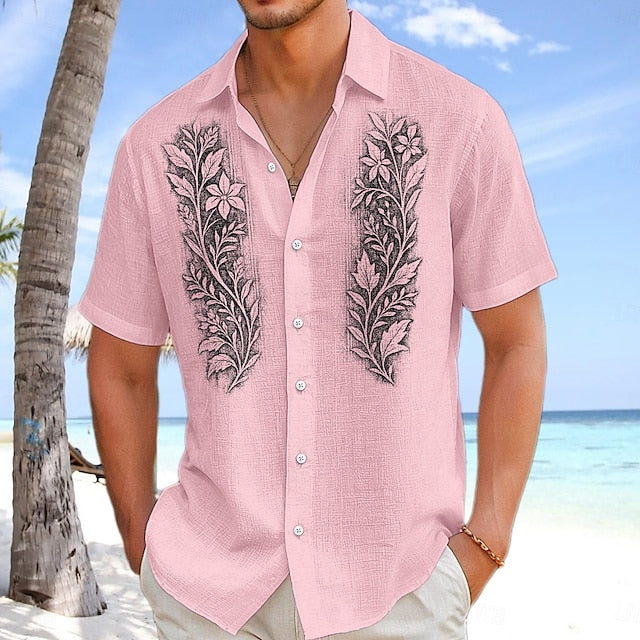 Shirt Wear Men's Summer Beach Up Button Linen