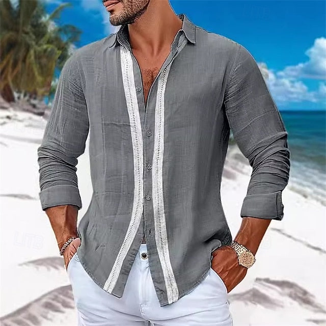 Casual Cotton Men's Button Up Shirt Linen