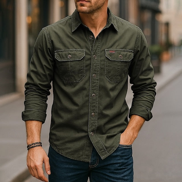 Dark Work Men's Navy Button Shirt Up Casual