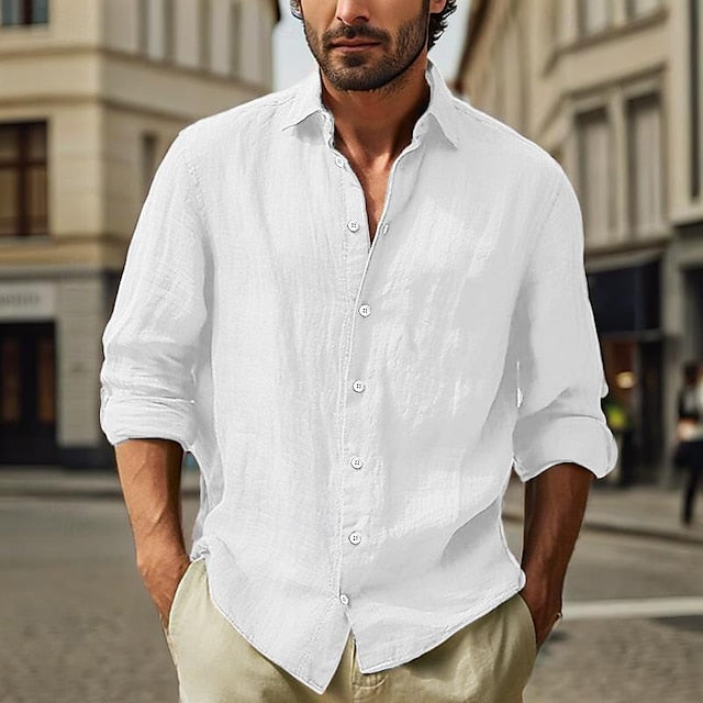Linen Black Cotton White Pink Plain Vacation Shirt Men's