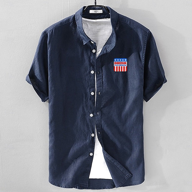 Shirt Cotton Casual Men's Up Button Linen