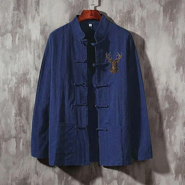 Linen Shirt Reindeer Men's Casual Button Up