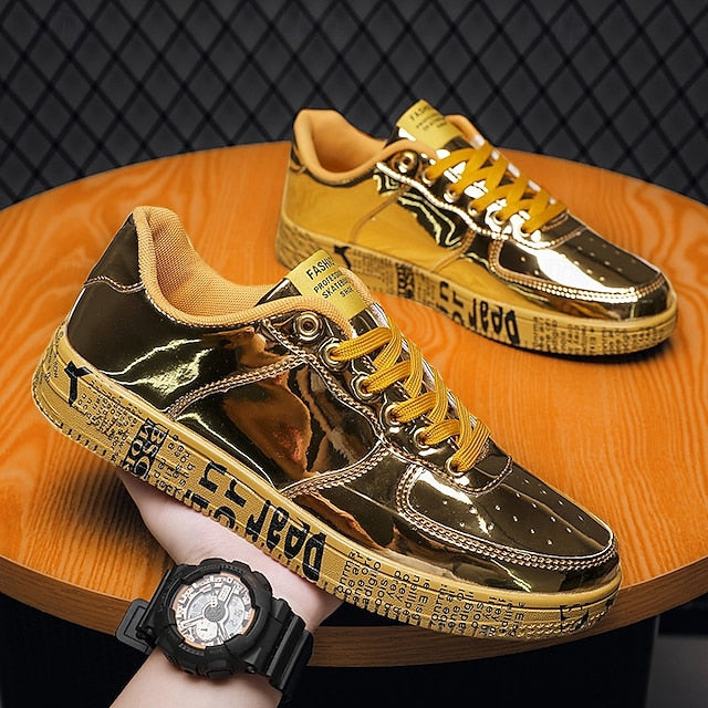 Printed Metallic Gold Sneakers Men's with Sole - Stylish