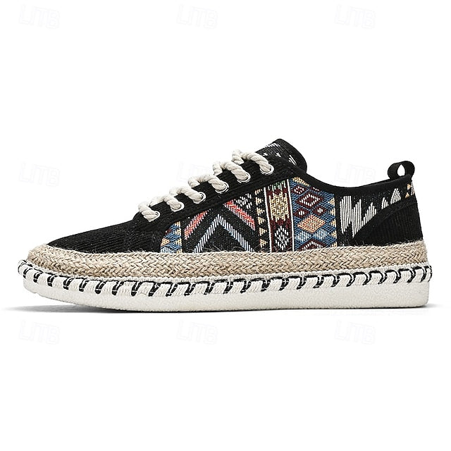 Casual with and Jute Men's Print Tribal Sneakers Canvas