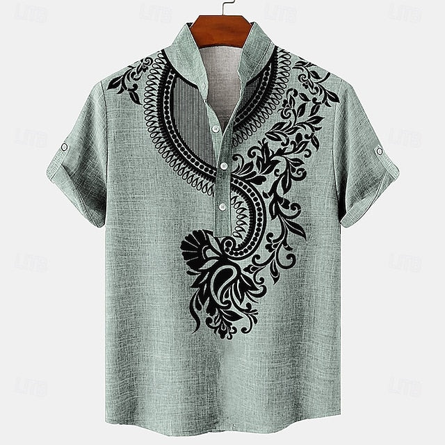Shirt Linen Henley Retro Men's Shirts Vintage