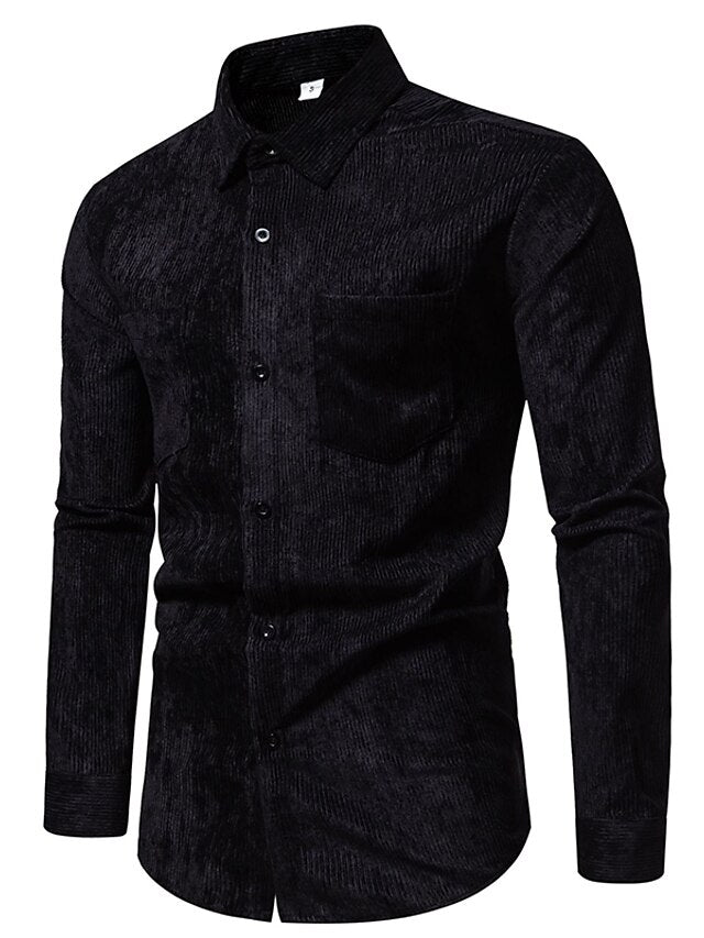 Men's Shirt Yellow Pink Black Corduroy Casual
