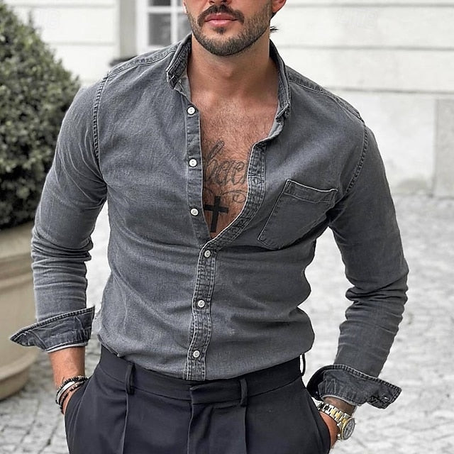 Button Shirt Chambray Summer Men's Jeans