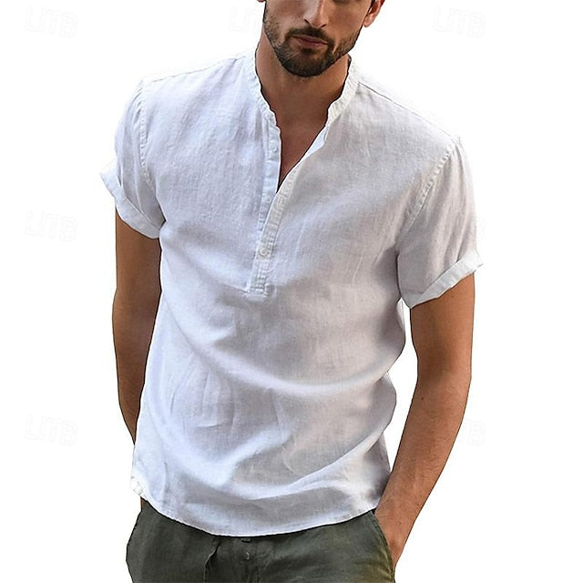 Summer Up Linen Geometric Shirt Men's Button